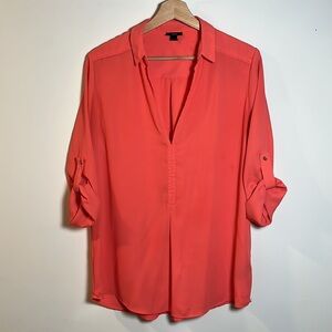 Mossimo Women’s Coral V-Neck Collared Blouse